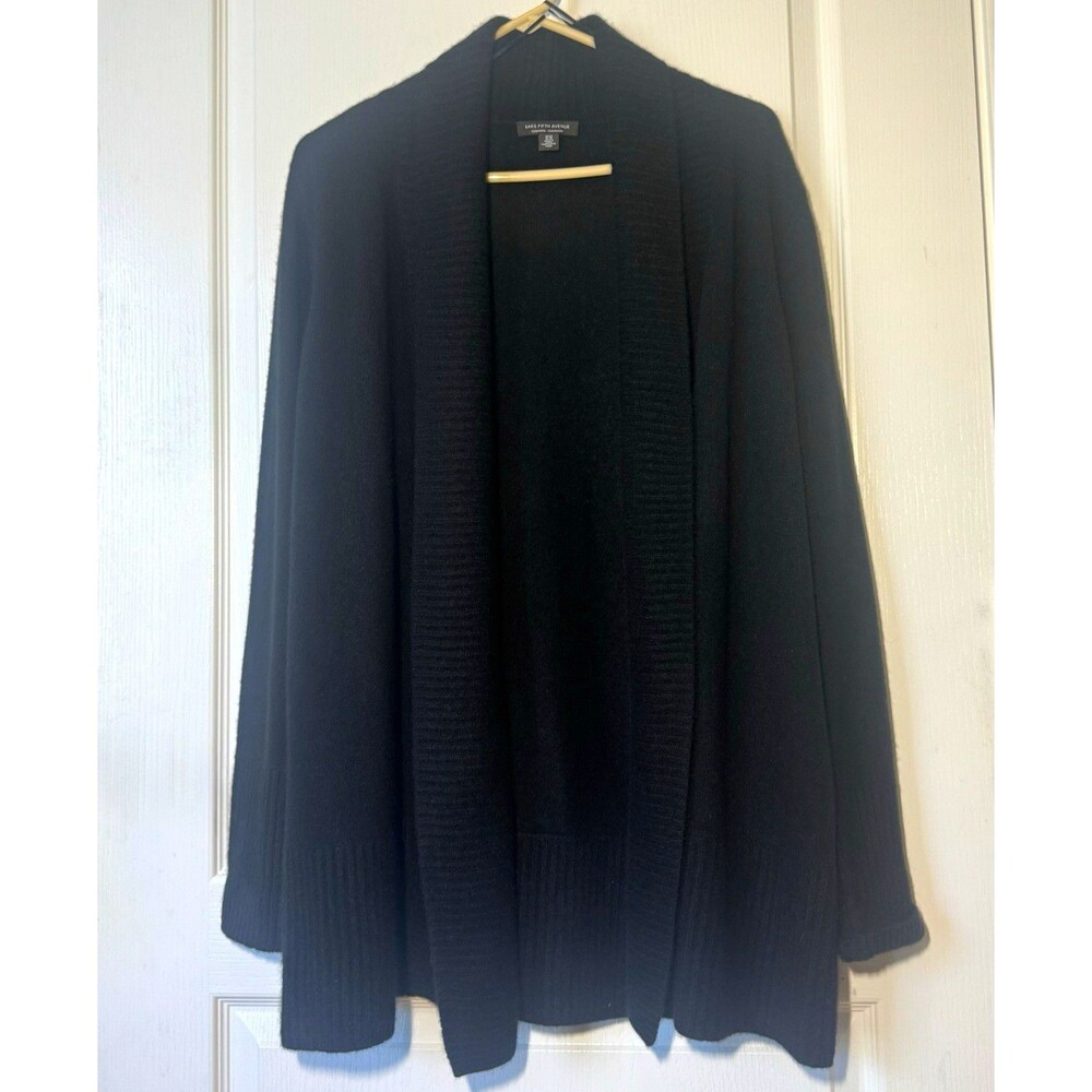 Saks Fifth Avenue 100% Cashmere Open Front Shawl Neck Ribbed Cardigan XL